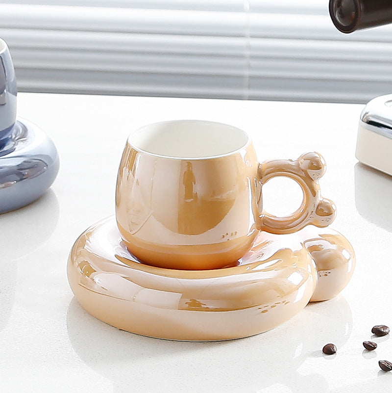 Adorable Pearl Glaze Ceramic Coffee Mug with Saucer