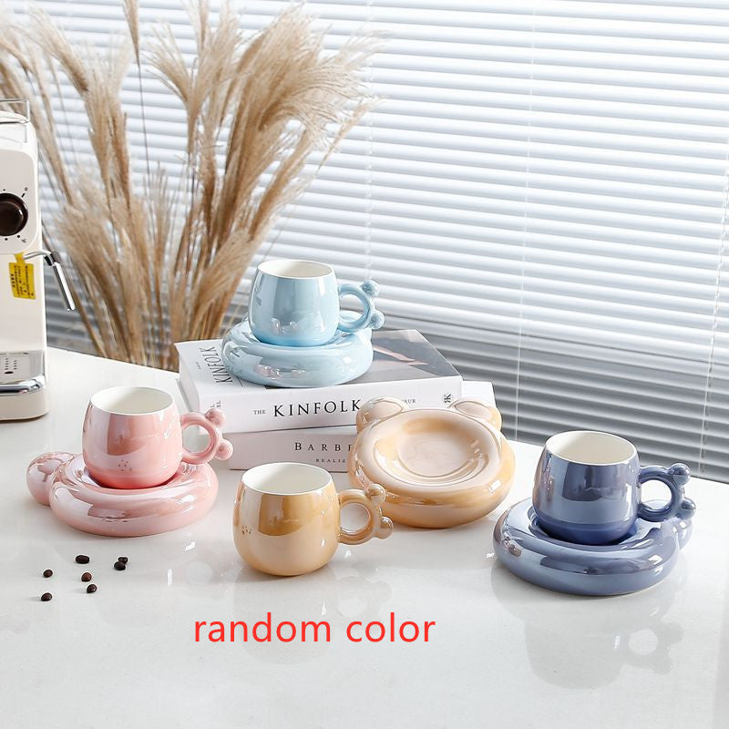 Adorable Pearl Glaze Ceramic Coffee Mug with Saucer