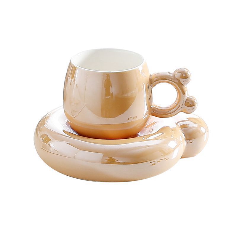 Adorable Pearl Glaze Ceramic Coffee Mug with Saucer