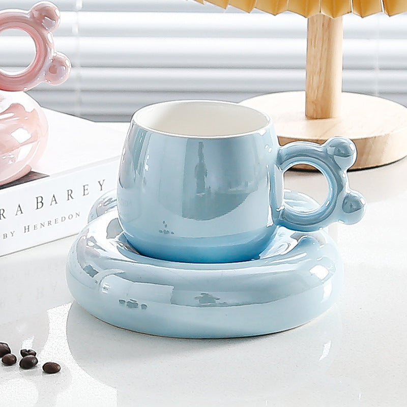 Adorable Pearl Glaze Ceramic Coffee Mug with Saucer
